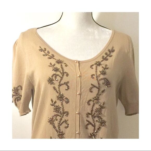 Nine West Vintage Style Tan Beaded Cardigan - Picture 2 of 4